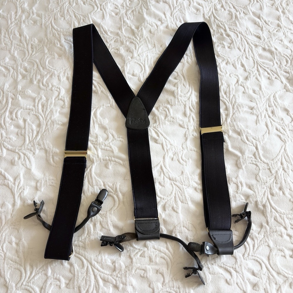 Hold-Up Suspenders Co. Navy 1.5" Y-Back Suspenders USA Made Clips EUC